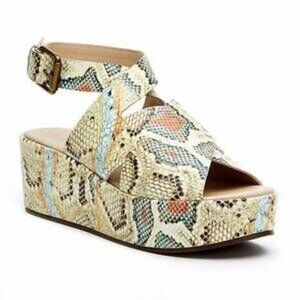 Matisse Runaway Leather Strappy Multi Snake Print Platform Wedge Sandals 9
